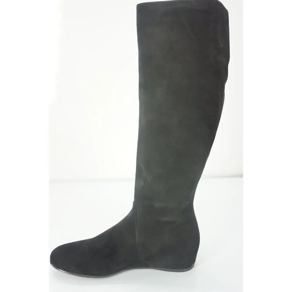 Stuart Weitzman Tass black suede wedge Tall boots size 6.5 New $635 gold zip